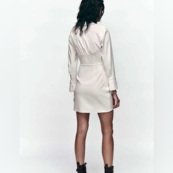 Zara white dress wedding bridal shower corset mini long sleeve - Picture 4 of 9